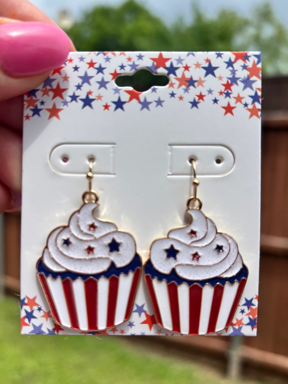 Patriotic Cupcake Dangle Earrings - Pink Accent